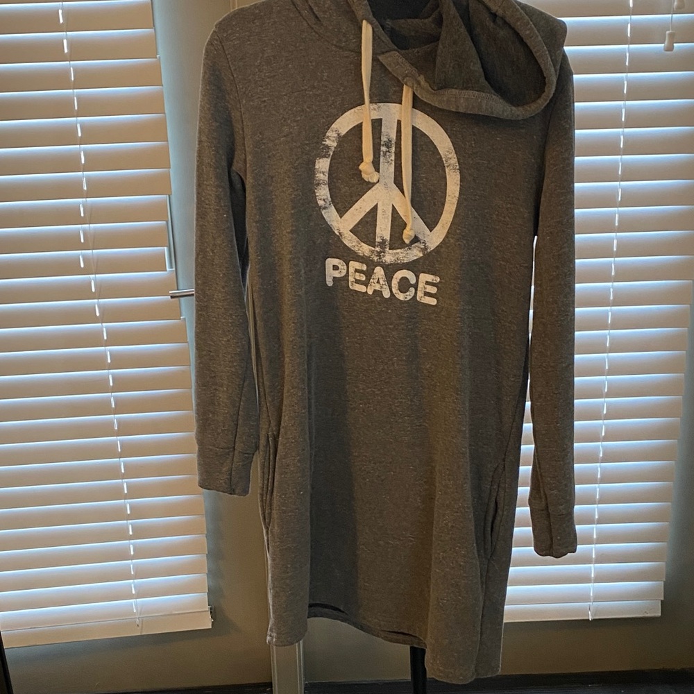 Gray Long Sleeve Peace Hoodie Dress